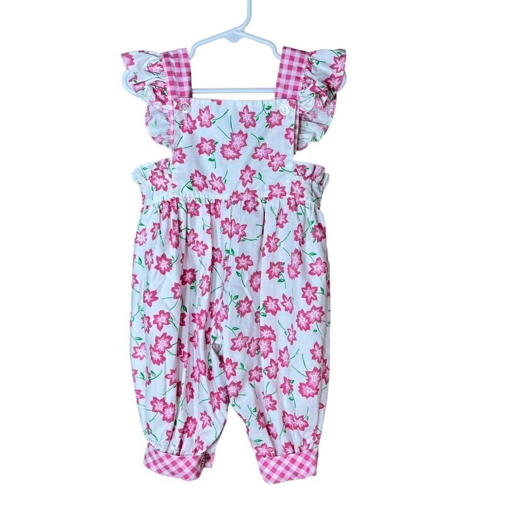 ‎Vintage Toddler Girl Pink Flower Print Jumpsuit